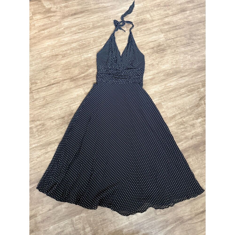 Donna Morgan Vintage Polka Dot Silk Halter Midi Dress